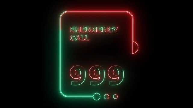 "A futuristic neon emergency call interface featuring the glowing number '999' at the center.
