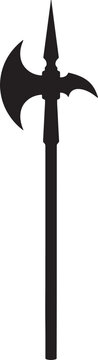 Medieval weapon halberd silhouette graphic element vector illustration isolated on transparent background.