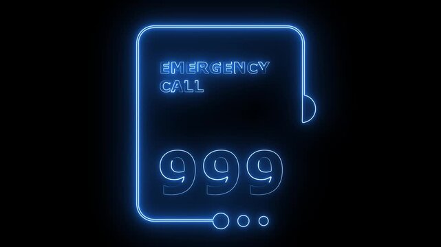 "A futuristic neon emergency call interface featuring the glowing number '999' at the center.