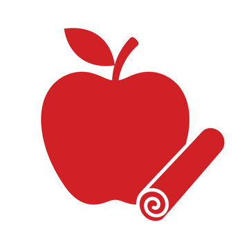 Red apple with cinnamon stick icon, symbolizing autumn flavors and baking