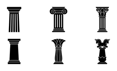 Fototapeta premium Classic Architectural Columns Set, Ancient Greek Roman Egyptian Styles, Vector Icons