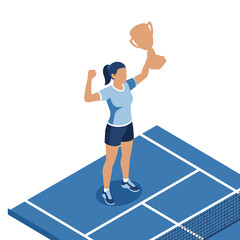 Obraz premium Woman Champion Holding Trophy on Tennis Court