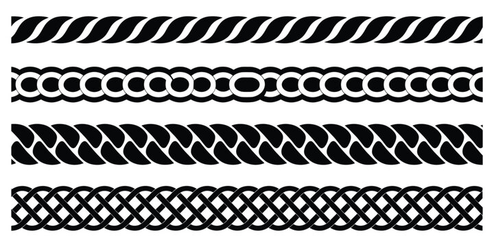 Rope Brush Seamless Pattern Set for Nautical Borders Decorative Lines and Marine Design