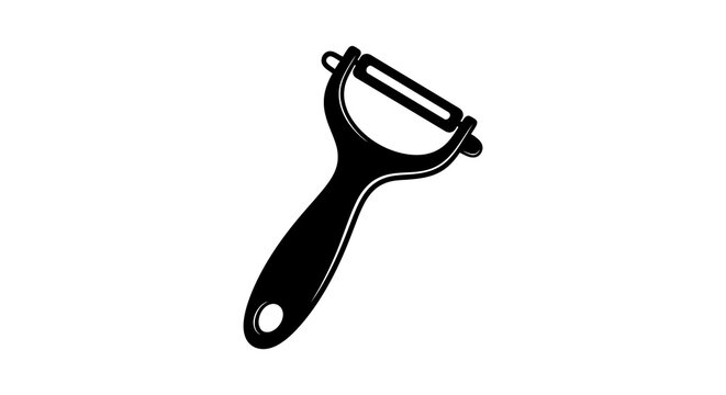 Black vegetable peeler silhouette against a white background
