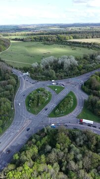 Aerial View of Large Roundabout with Traffic in Basingstoke Hampshire UK Urban Infrastructure