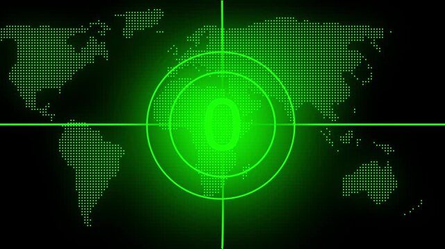 Digital map countdown timer with radar scan effect, futuristic global technology motion for broadcast and presentations