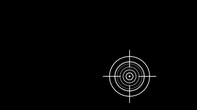White target crosshair hud overlay animation on black background, for gaming and, ui