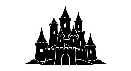 Castle Silhouette Against White Background Detailed Architectural Illustration © adobeamena