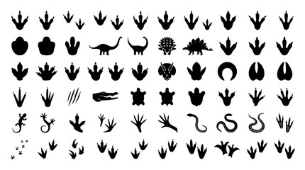 : Premium Dinosaur Footprints and Reptile Tracks Black Vector Set © Shohel