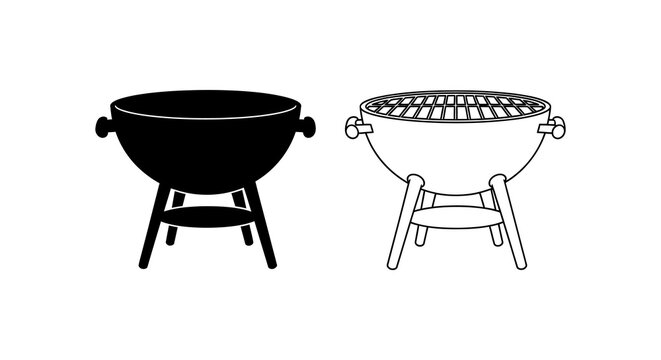 Kamado style grill silhouettes on a white background