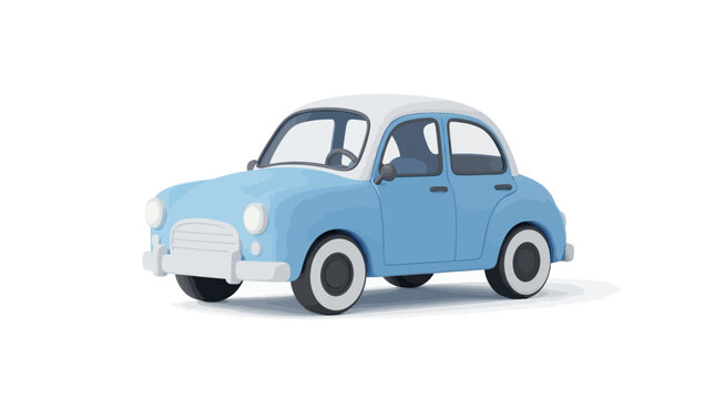 Cute 3D Render of a Small Vintage Blue and White Toy Car Isolated on White Background for Design