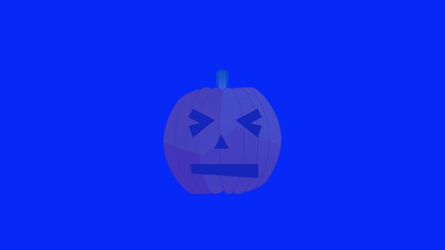 Animated Halloween pumpkin with funny face. Jack-o-lantern character on blue background.