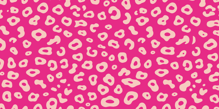 Hot pink animal rosette pattern background with cute leopard spot texture. Vector illustration of abstract pink cheetah skin seamless print, trendy fashion textile wallpaper template.