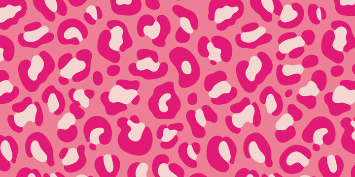 Pink leopard print seamless pattern with fun cheetah skin rosettes. Vector illustration of abstract cute wild animal spot texture background, trendy fashion textile wallpaper template.
