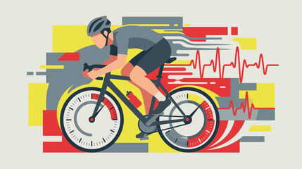 Fototapeta premium Vector graphic representing kinetic energy pulse for cycling, featuring abstract motion lines and heart rate wave patterns on a white background for sports and fitness design.