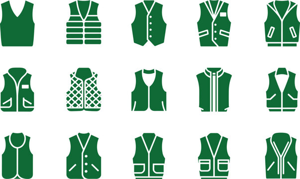 Collection of green vest in a grid... de
