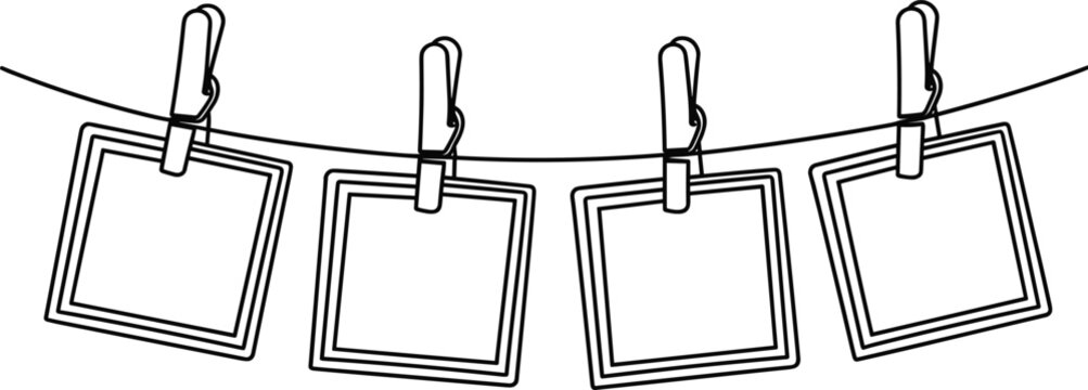 Four square empty frames suspended by