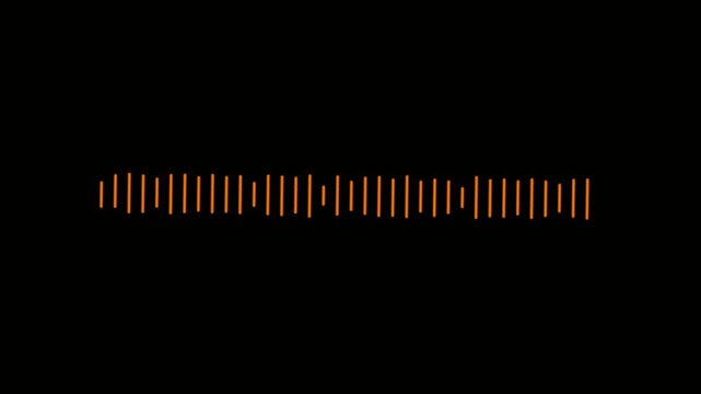 Futuristic audio spectrum sound waves animation featuring a glowing horizontal equalizer with dynamic frequency bars reacting to imaginary music. Smooth flowing sound waves