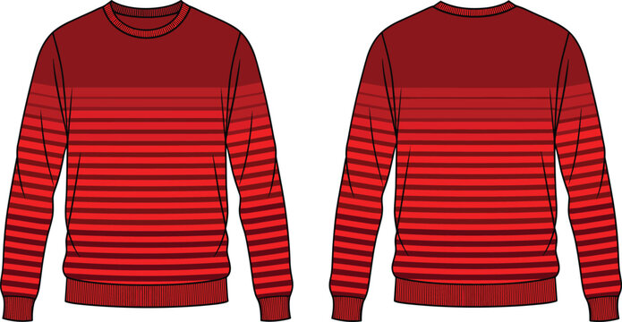 Front and back view of a dark red... des