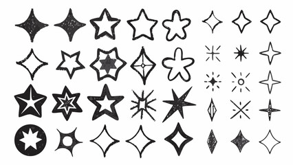 Collection Of Hand drawn Star Shapes In A Grunge Ink Style On White Background © Buddiswar