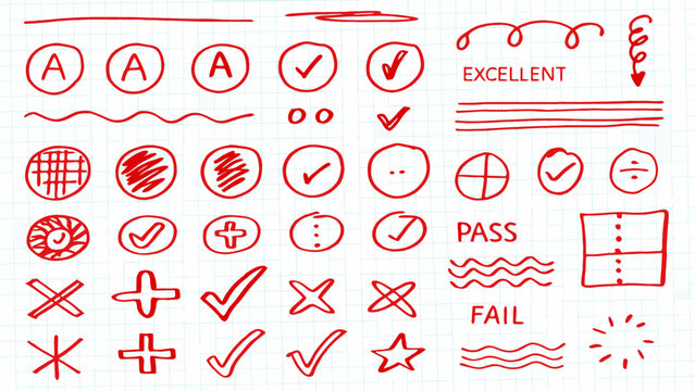 Hand Drawn School Grade Symbols And Doodles On Lined Paper Background
