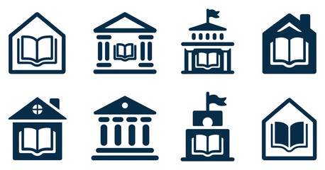 Fototapeta premium Library School University Building Icon Set for Education Campus Learning and Academic Architecture