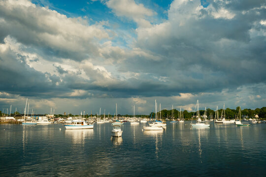 Boats on the Palmer River, seen from Police Cove Park, Barrington, Rhode Island