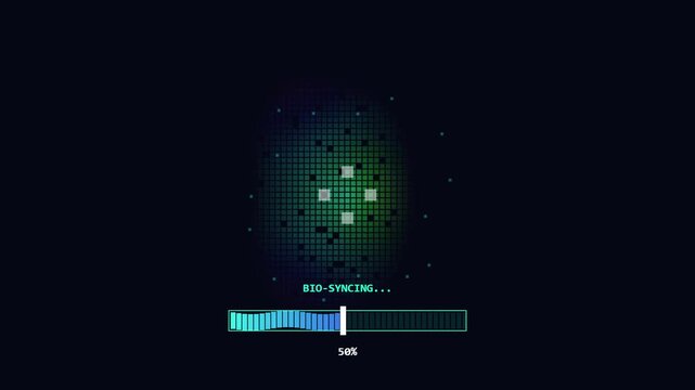 Digital loading bar with bio syncing progress on a dark background
