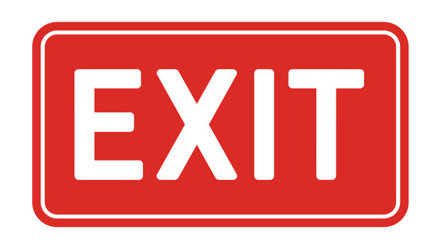 Red Exit Sign: A clear and bold red sign displays the word EXIT in white, signaling an escape route.