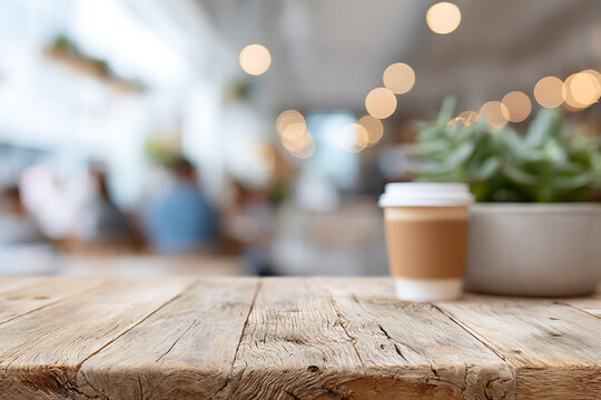 empty wooden table on the terrace. empty wooden table in cafe