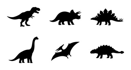 Dinosaur Silhouettes Collection, Prehistoric Creatures Vector Icons, Jurassic Era Animal Shapes Set © Krishna