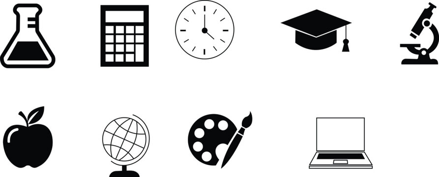 Set of education and school subject icons with education academic learning