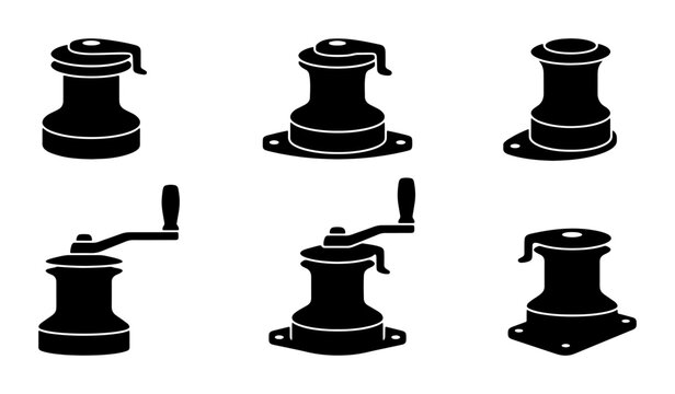 Nautical Winch Icons, Marine Equipment Vector Set, Sailing Gear Illustrations, Boat Hardware Graphics