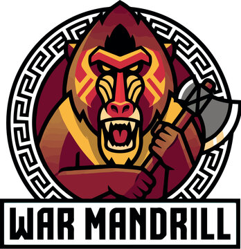 War Mandrill: War Mandrill Battle Baboon Warrior Mascot Logo
