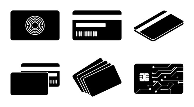 70 Credit Card Icons, Payment Card Graphics, Financial Transaction Symbols, Digital Wallet Elements, Black and White Vector Set 100