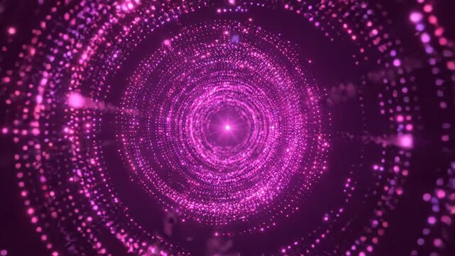 Abstract tunnel of glowing pink particles forming concentric circles in a dark space