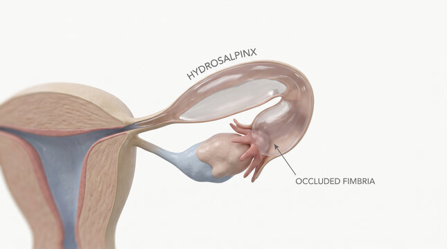 Female Pelvic Anatomy Showing Hydrosalpinx and Occluded Fimbria 3D Render