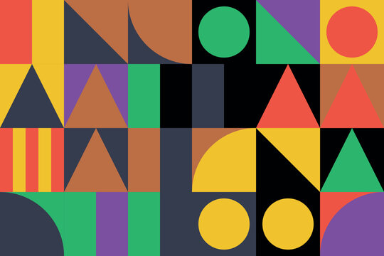 Colorful geometric abstract art with vibrant shapes and bold patterns. Modern design for creative projects.