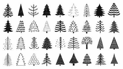 Collection of christmas tree vector illustrations in a minimalist black and white style © Shabita