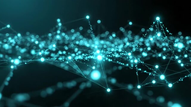 Abstract digital network connection with glowing blue dots and lines representing technology, data communication, and artificial intelligence