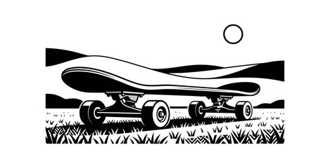Skateboard Under Moonlight Vector Illustration © SaljuCreative