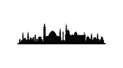 Obraz premium Islamic City Skyline Silhouette, Mosque Domes and Minarets, Arabic Architecture