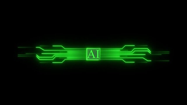 glowing Neon AI text icon animation digital artificial intelligence letter symbol. neon technology pattern with ai text icon .4k