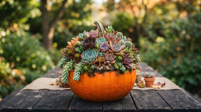 A festive Halloween jack-o'-lantern carved from a pumpkin serves as a unique vase for a vibrant autumn bouquet featuring nasturtium flowers and red berries.