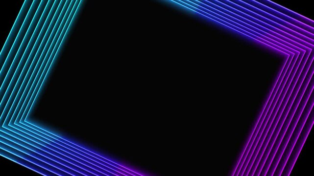Layered cyan neon lines create angled geometric border spacious center. title displays, gaming music visuals, logo reveals, event promotions, futuristic presentations, social media motion backgrounds.