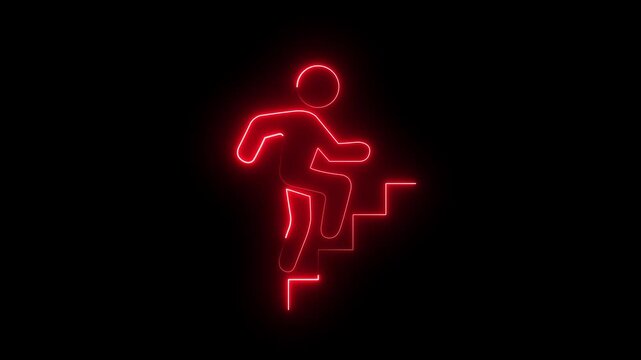 minimalist person climbing stairs icons depicting progress, success, ambition, and upward movement, motion graphic design strategy, productivity, career path,