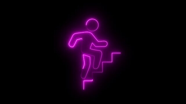 minimalist person climbing stairs icons depicting progress, success, ambition, and upward movement, motion graphic design strategy, productivity, career path,