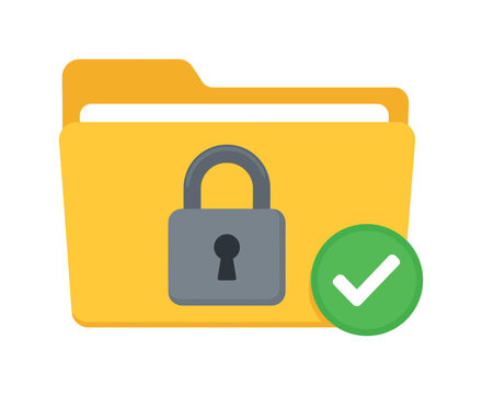 Yellow folder icon with a padlock and a green checkmark for security