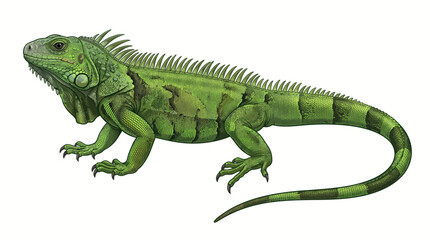 Fototapeta premium Green Iguana Lizard Vector Illustration Side View Isolated on White Background