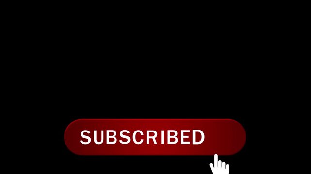 Large red subscribed button appears clicking hand beneath outros, subscriber confirmation, social media reminders, creator audience engagement, streaming promotions, marketing clips, online content.